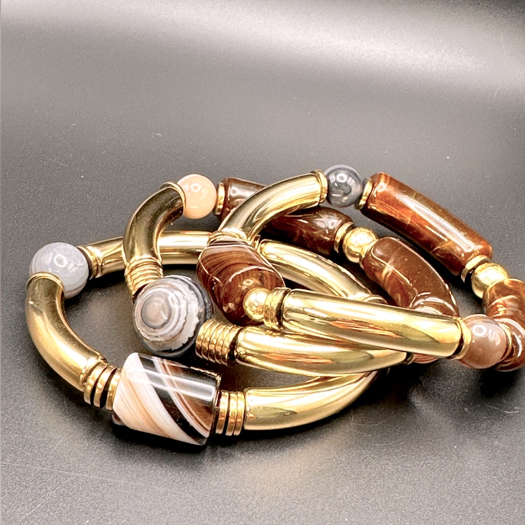Chonky Botswana Agate Stones Bracelet Set 3 Size 65 35$